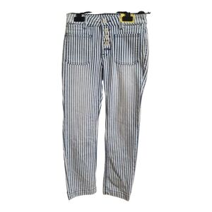 Pilcro by Anthropologie Womens High Rise Strip Blue and White Slim Jeans Sz 25P